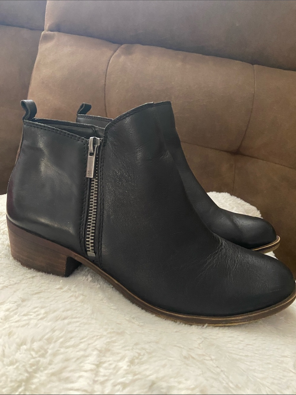 Lucky Brand Black Leather Side-Zip Ankle Booties